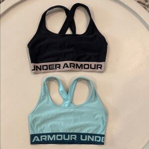Under Armour Crossback Sports Bra - Black and Light Blue
